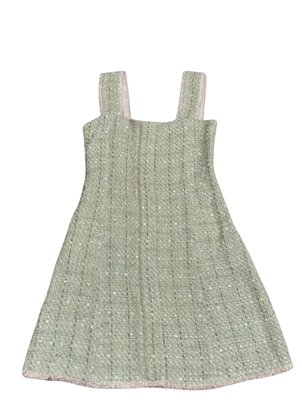Maje Rinova Green Tweed Mini Dress Size 36 US 2-4 Mint Green Metallic Boucle - Picture 6 of 15